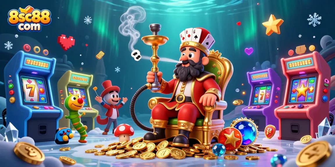 Experience thrilling gameplay at 8sc88 com with vibrant slot reels and a whimsical character.