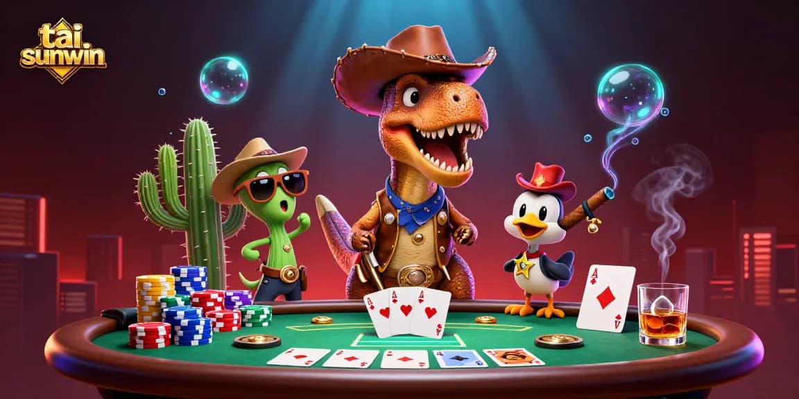 Play exciting games and win big on tai sunwin with dynamic poker action in a colorful casino scene.