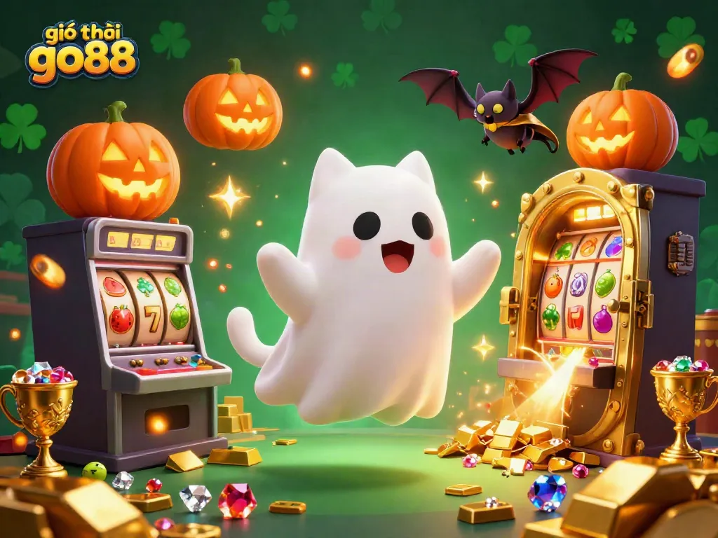 Experience the magic of giới thiệu go88 with our vibrant casino scene featuring a ghost cat and treasures.