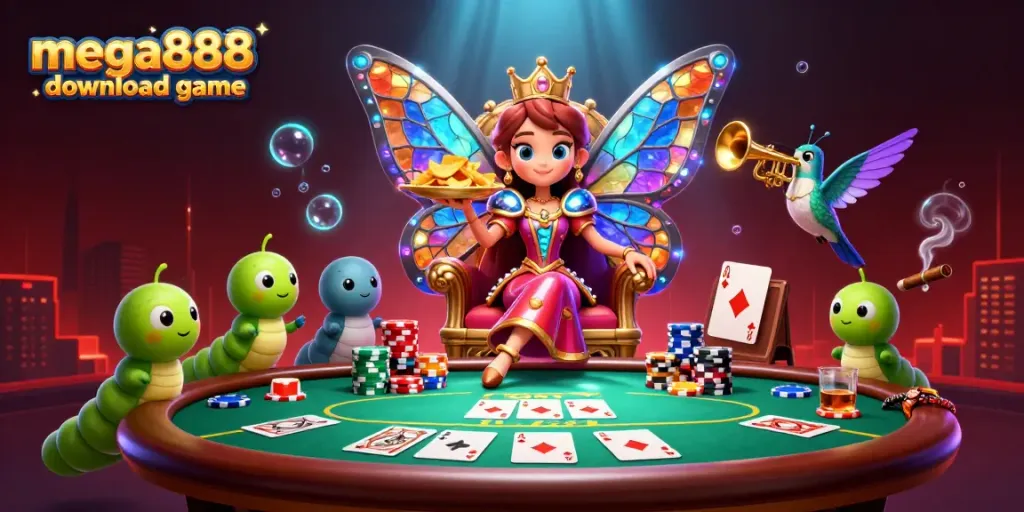 Engage with mega888 download game through vibrant casino-themed 3D illustration full of excitement.