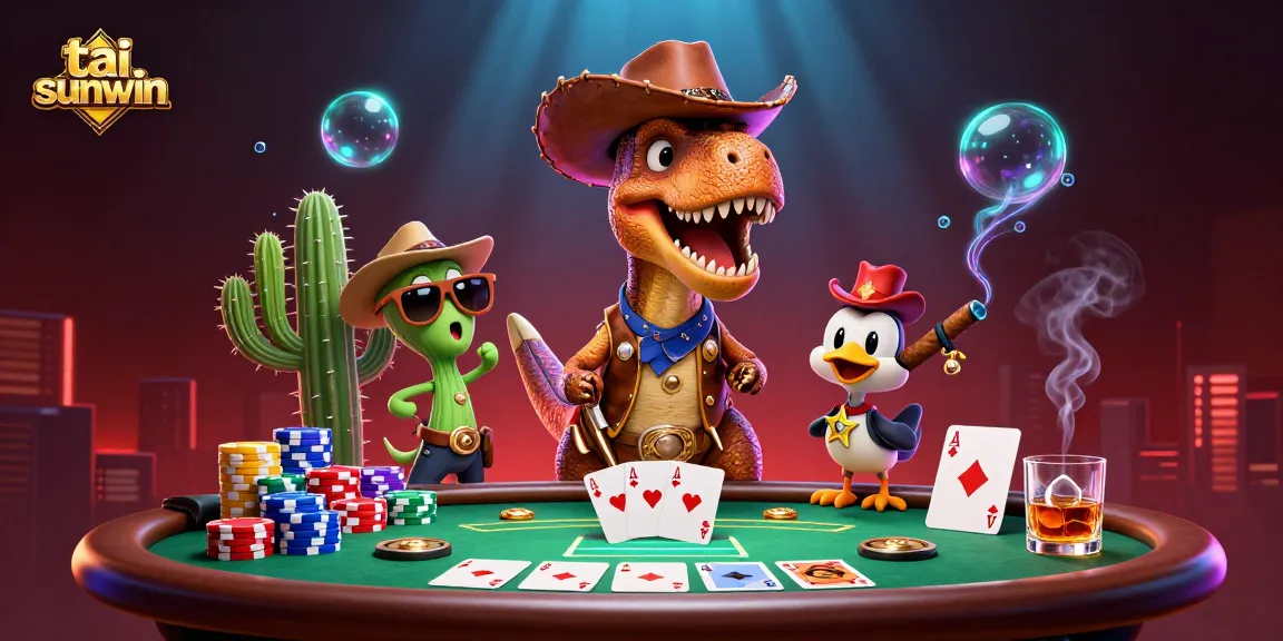 Play exciting games and win big on tai sunwin with dynamic poker action in a colorful casino scene.