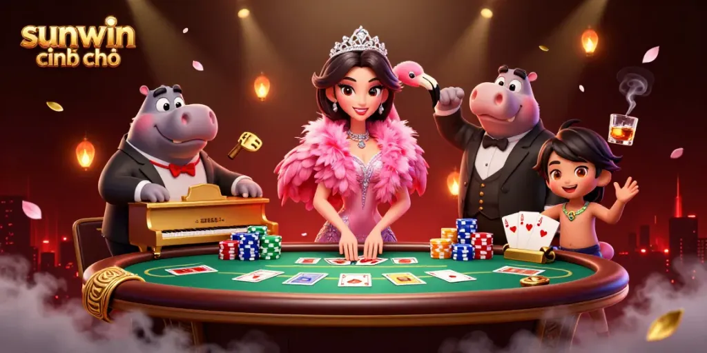 Engage in thrilling games at sunwin chính chủ with vibrant casino elements and 3D characters.