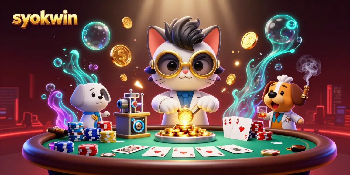Engage in thrilling syokwin poker adventures with cartoon characters in an explosive casino scene.