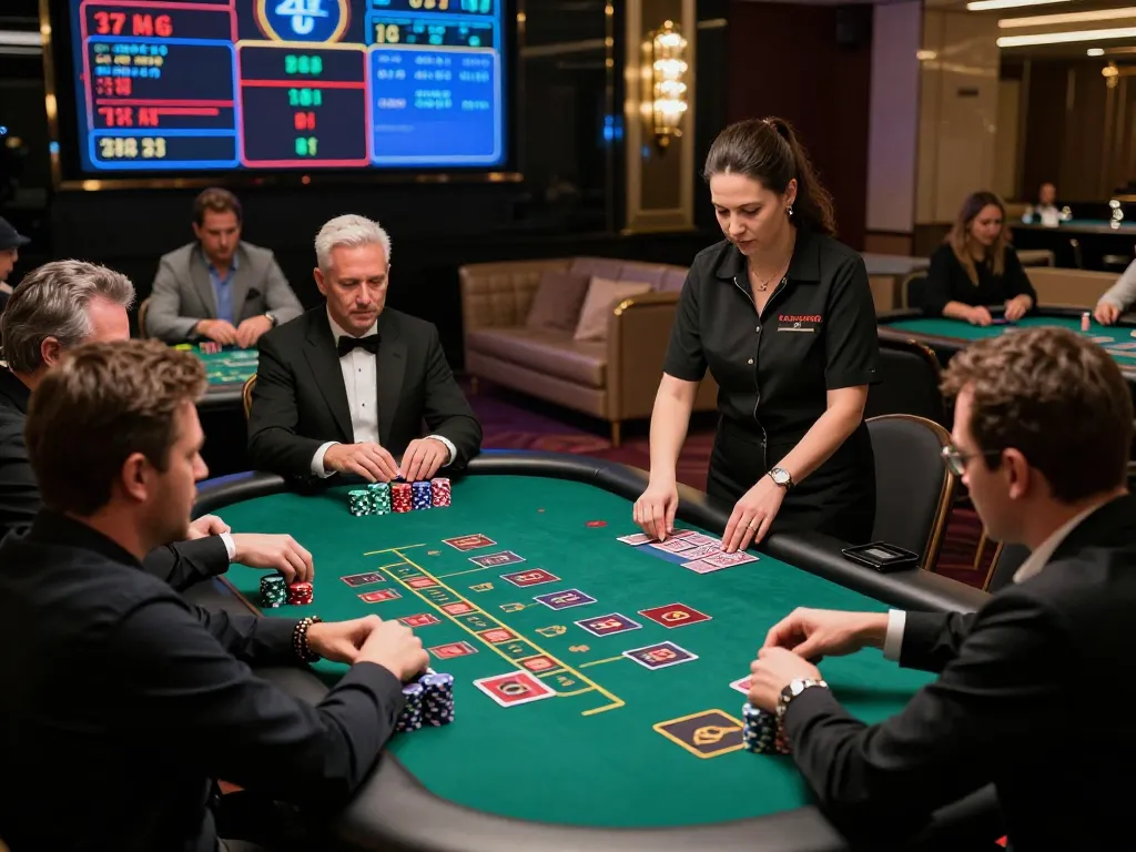 Engaged players at CM88 blackjack table making strategic bets in an upscale casino ambiance