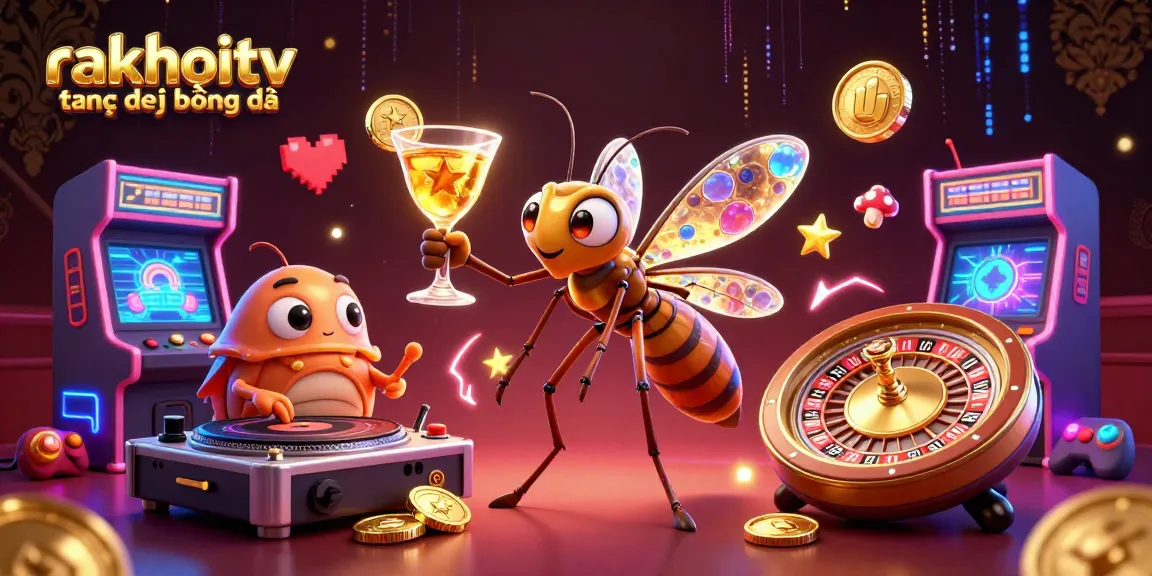 Experience rakhoitv trực tiếp bóng đá with vibrant characters and dynamic casino elements illustrated in 3D.