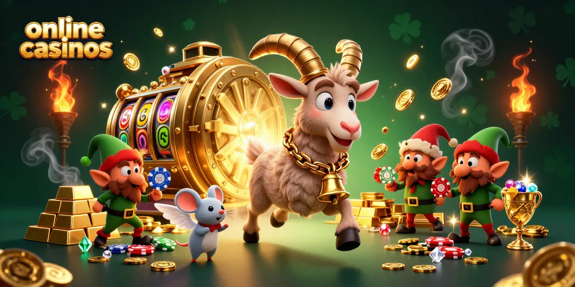 Experience the lively online casinos scene with Krampus and playful characters amid golden treasures.