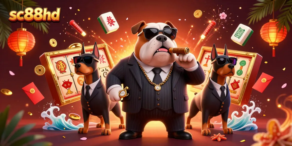 Experience the excitement of sc88hd slots with a 3D mafia-themed casino illustration.