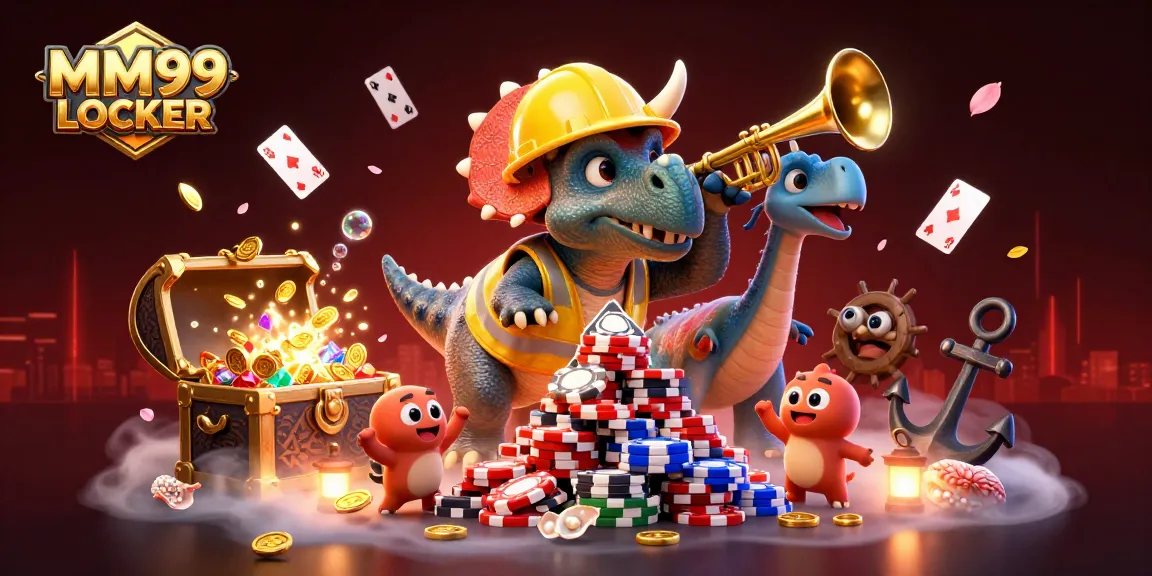 Experience the thrill of MM99 LOCKER with a vibrant 3D scene showcasing dynamic characters celebrating in a casino atmosphere.